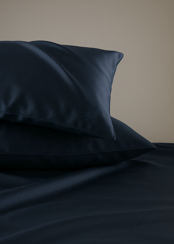 Pre-Order: Navy Silk Butterfly Embroidered Luxury Pillowcase