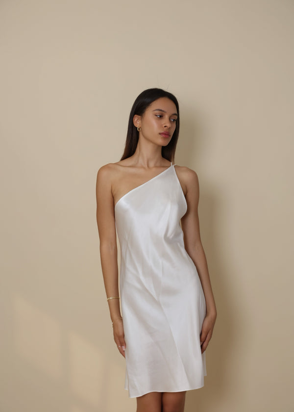 White Silk Off-Shoulder Slip Elegant Dress